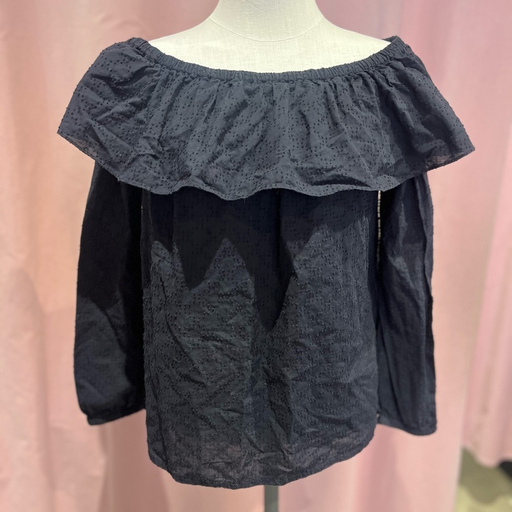 Michael Kors Off Shoulder Black Ruffle Blouse Women’s L Romantic
